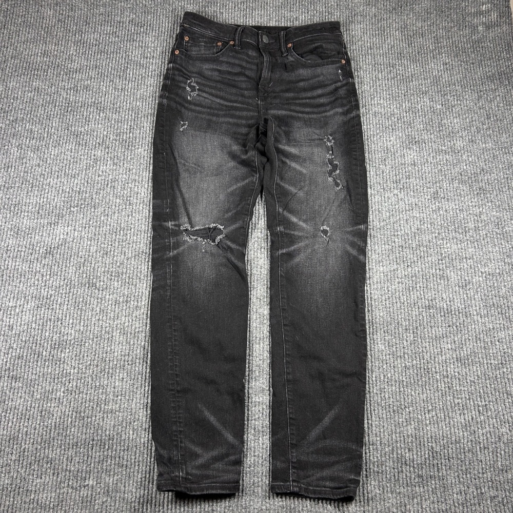 American Eagle Jeans Men's 28x32 Athletic Fit Distressed Black Slim Tapered
